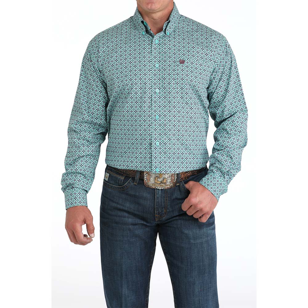 cinch men's long sleeve shirt turquoise