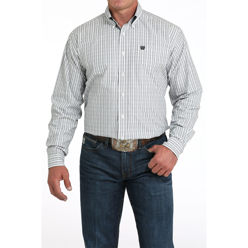 cinch men's long sleeve shirt white and grey plaid