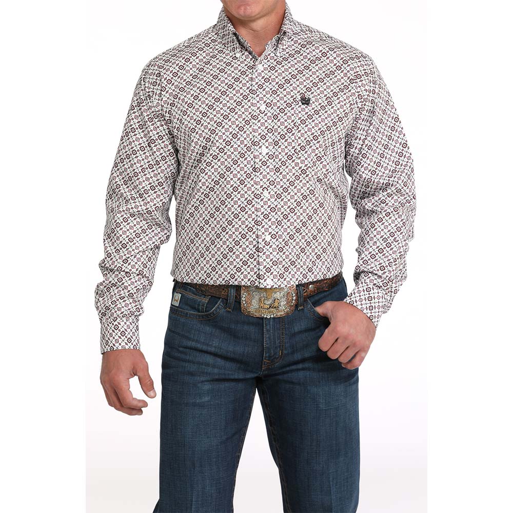 cinch men's long sleeve shirt white black and red