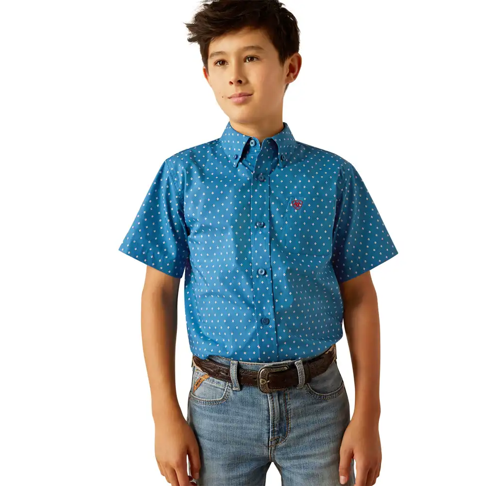 ariat classic fit boy's shirt short sleeve blue