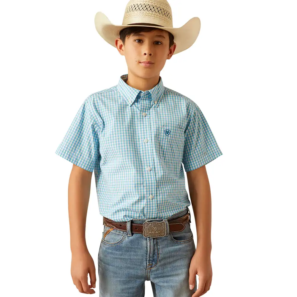 ariat short sleeve boy's shirt in blue