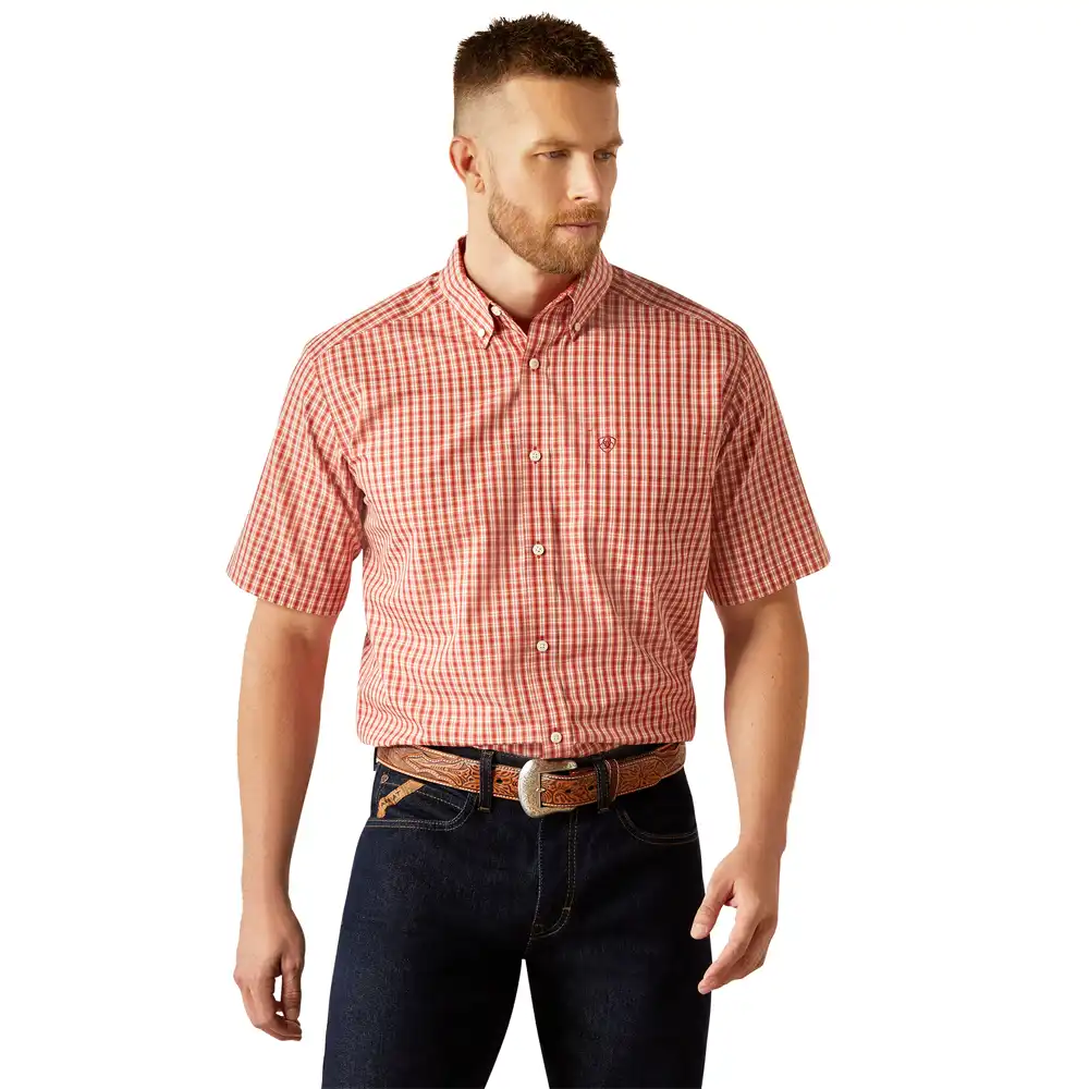 ariat men's short sleeve shirt red plaid