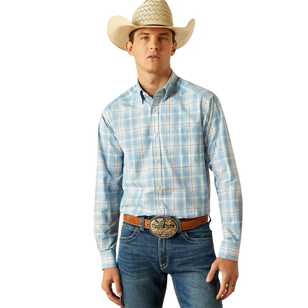 ariat men's long sleeve shirt blue plaid