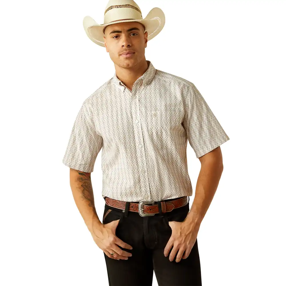 ariat men's short sleeve shirt white patterned