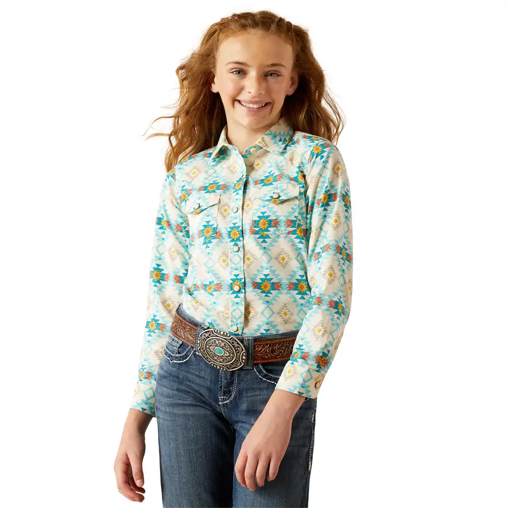 ariat girl's long sleeve shirt in green