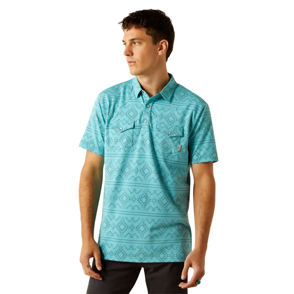 ariat men's polo retro turquoise