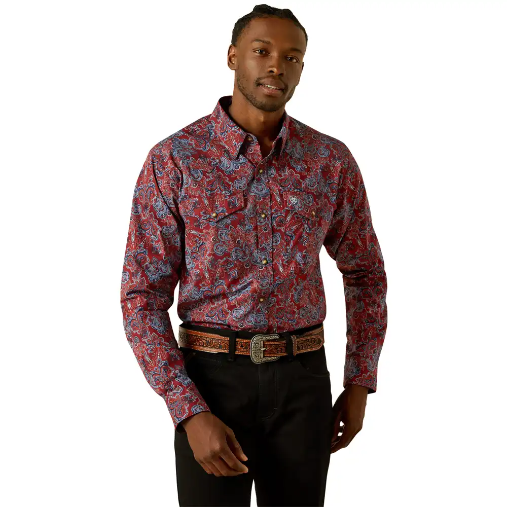 ariat men's fitted shirt red paisley