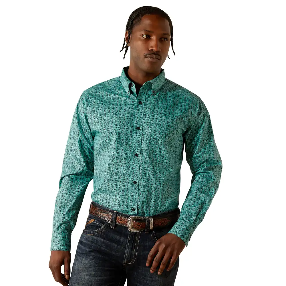 ariat men's shirt long sleeve in blue aqua