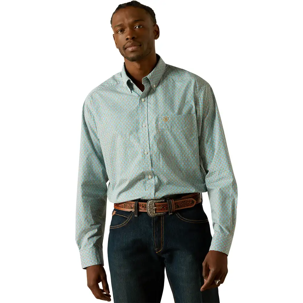 ariat classif fit men's shirt long sleeve in aqua blue
