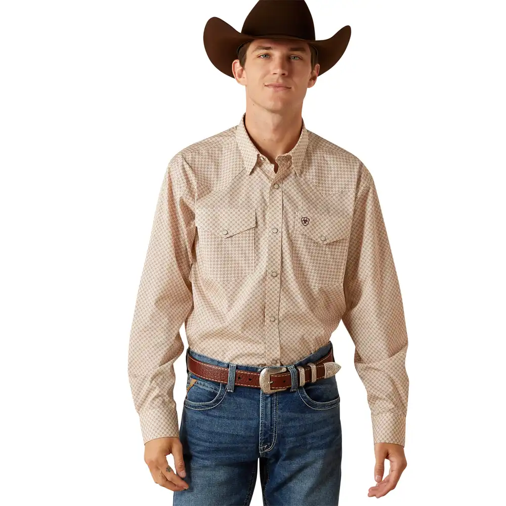 ariat men's shirt long sleeve in off white
