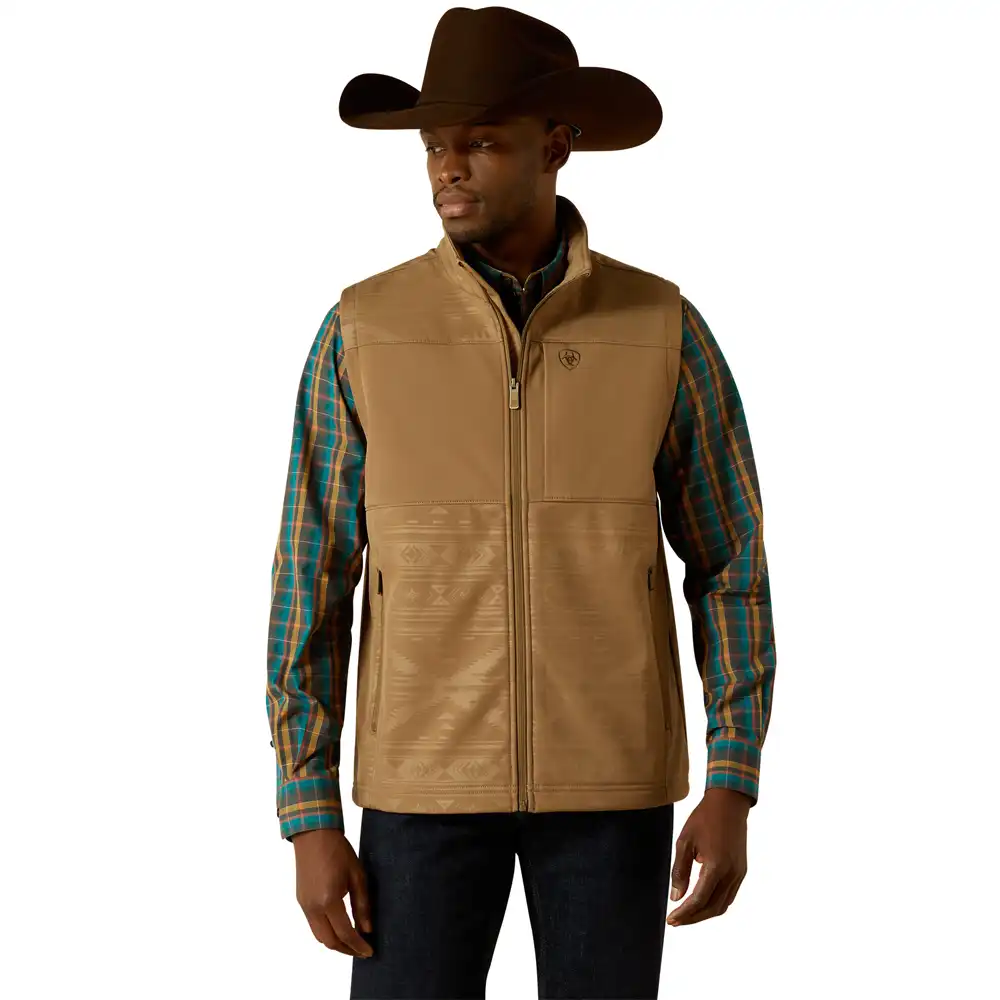 ariat men's softshell vest in khaki