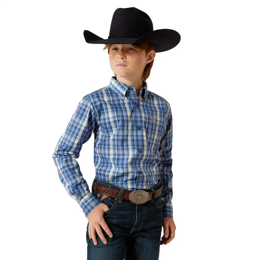 ariat boy's long sleeve shirt royal blue