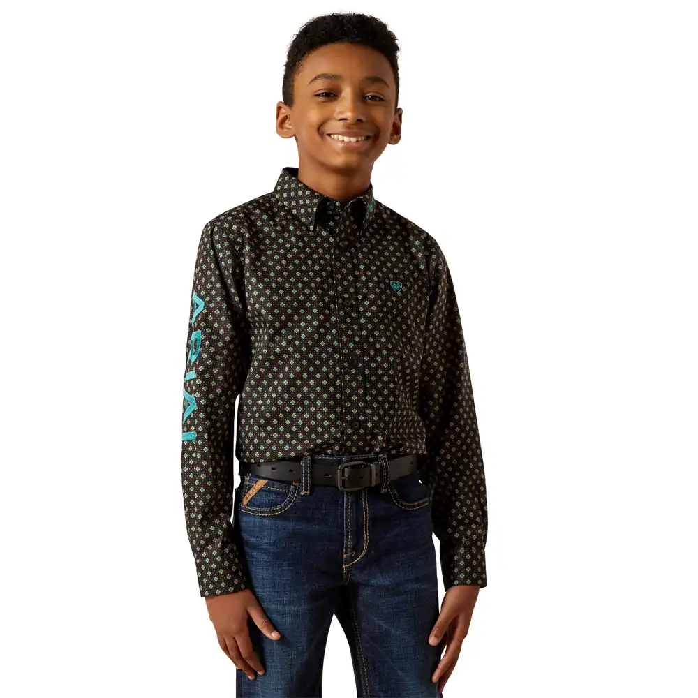 ariat boy's shirt long sleeve in dark brown