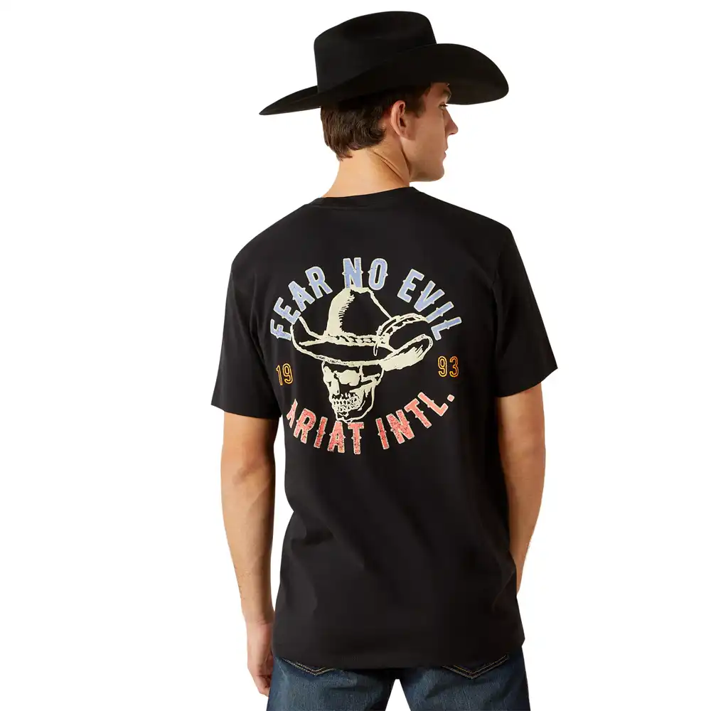 ariat men's graphic tee shirt skull stitched in black