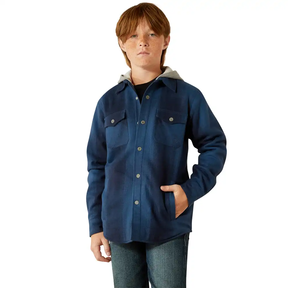 ariat boy's shirt jacket in blue plaid