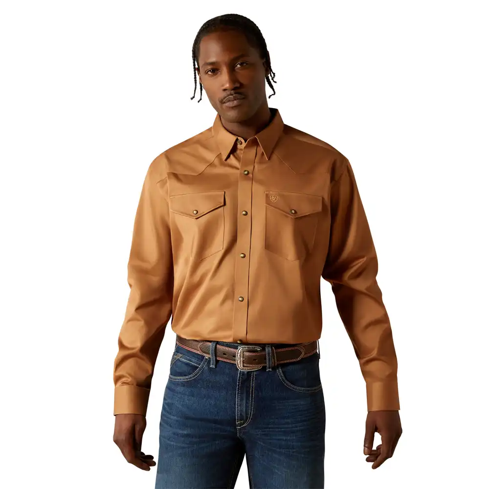 ariat twill men's shirt long sleeve in tan