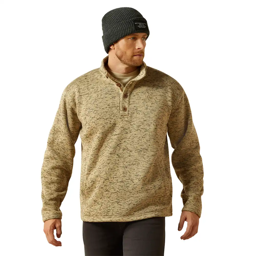 ariat men's sweater 1/4 button in light brown