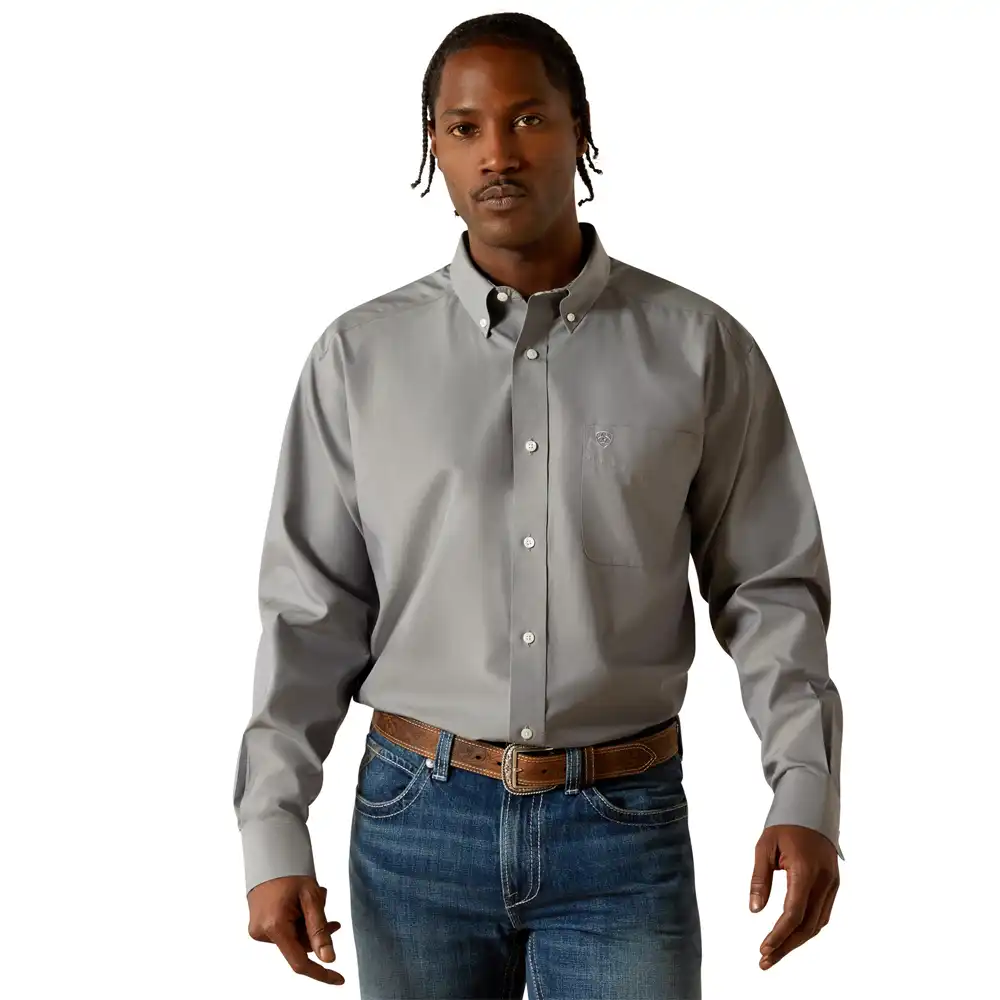 ariat men's oxford shirt long sleeve in grey