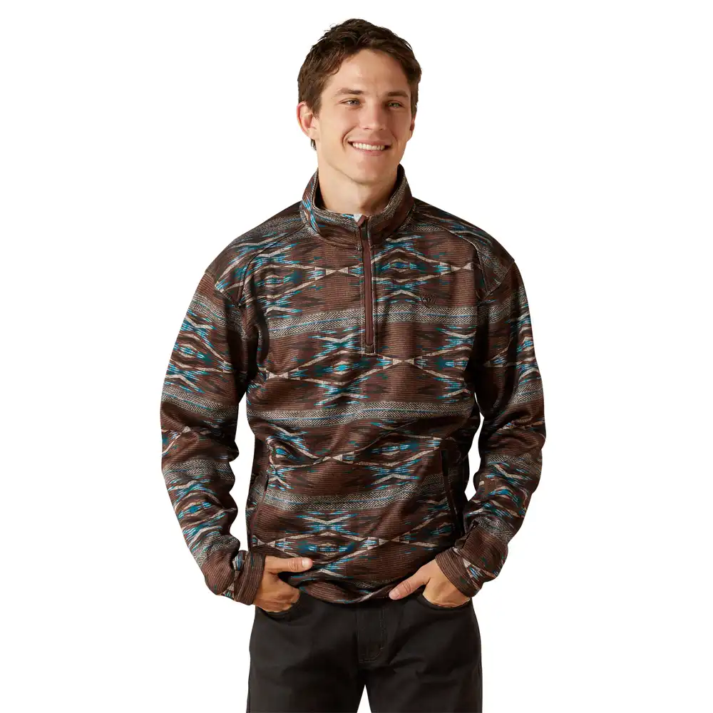 ariat 1/4 zip men's sweater in brown aztec
