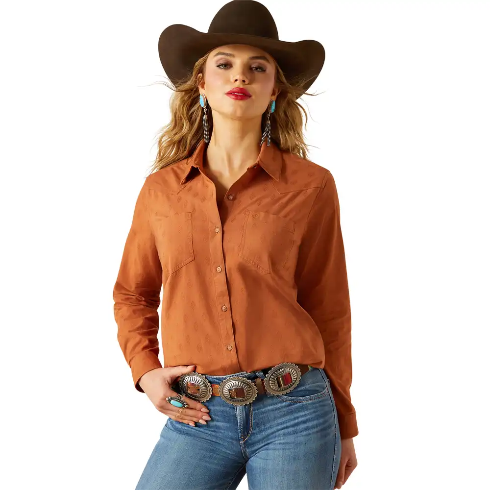 ariat women's shirt long sleeve in orange