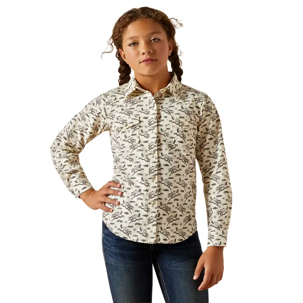 ariat girl's snap shirt in horse print