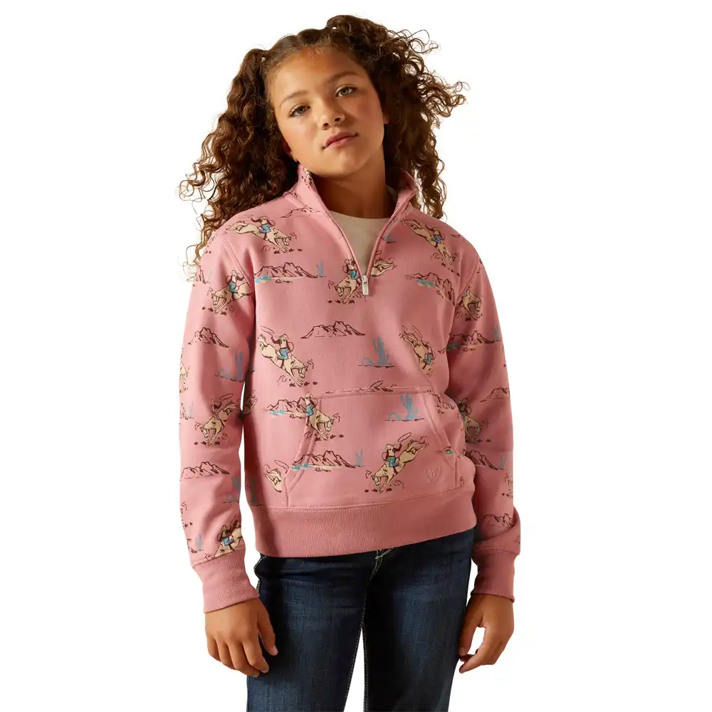 ariat girl's sweatshirt pink with horse print