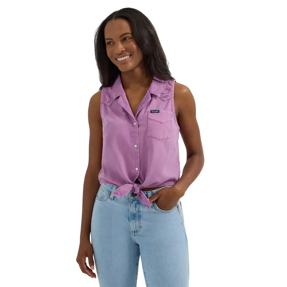 wrangler women's front tied shirt purple