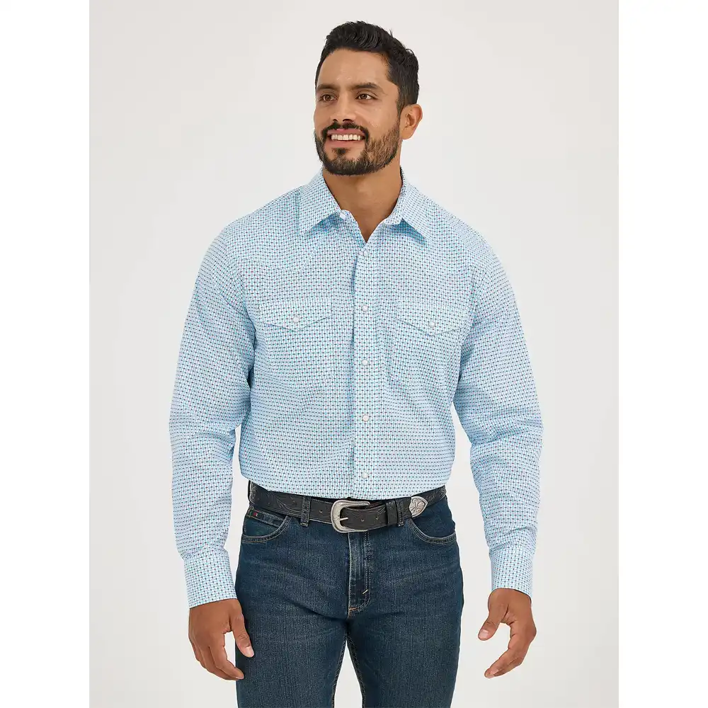 wrangler men's long sleeve shirt blue