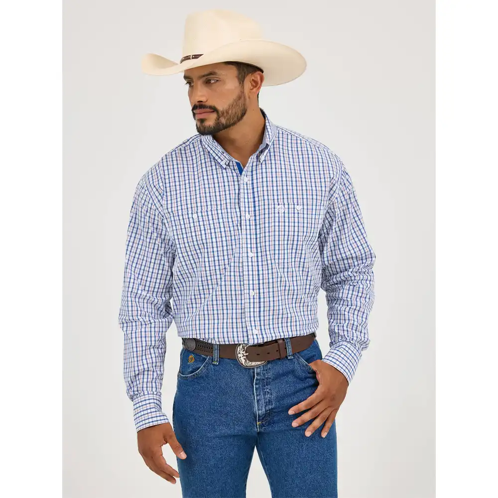 wrangler x george strait men's long sleeve shirt red & blue