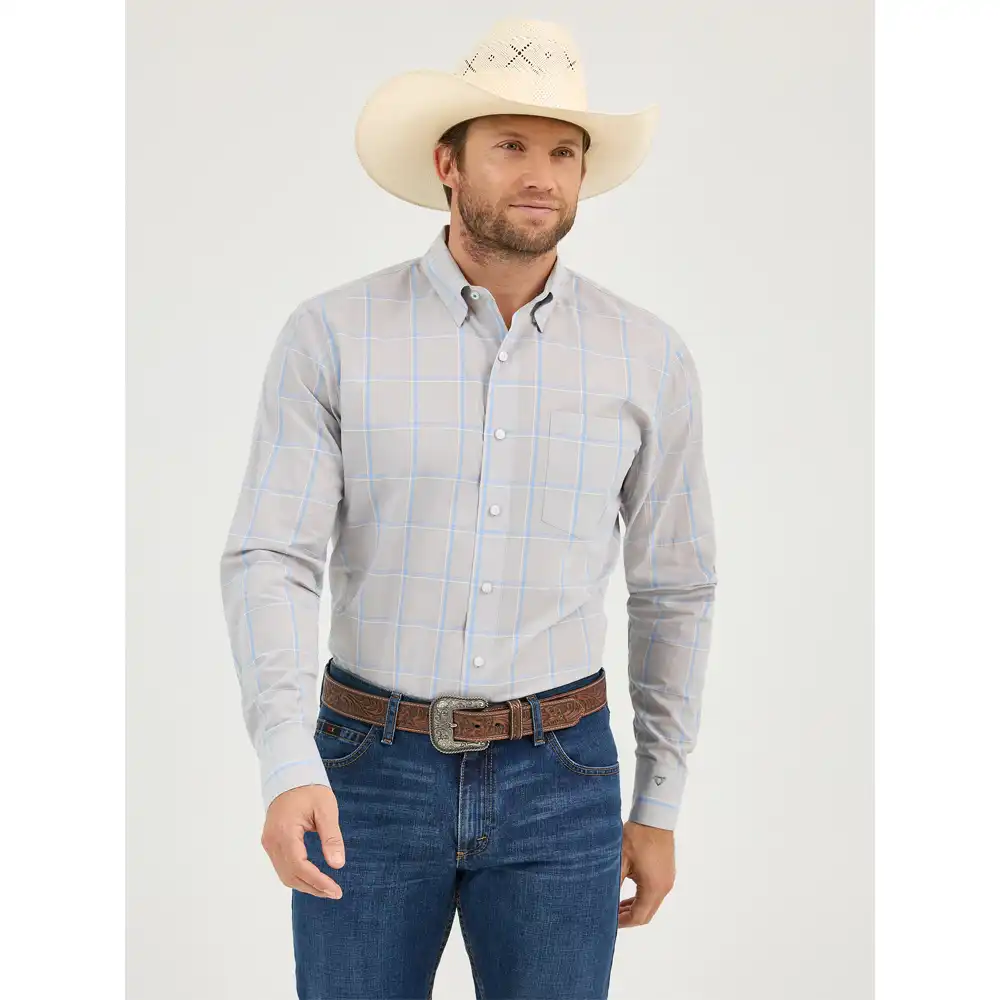 wrangler x cody johnson men's long sleeve shirt grey and blue