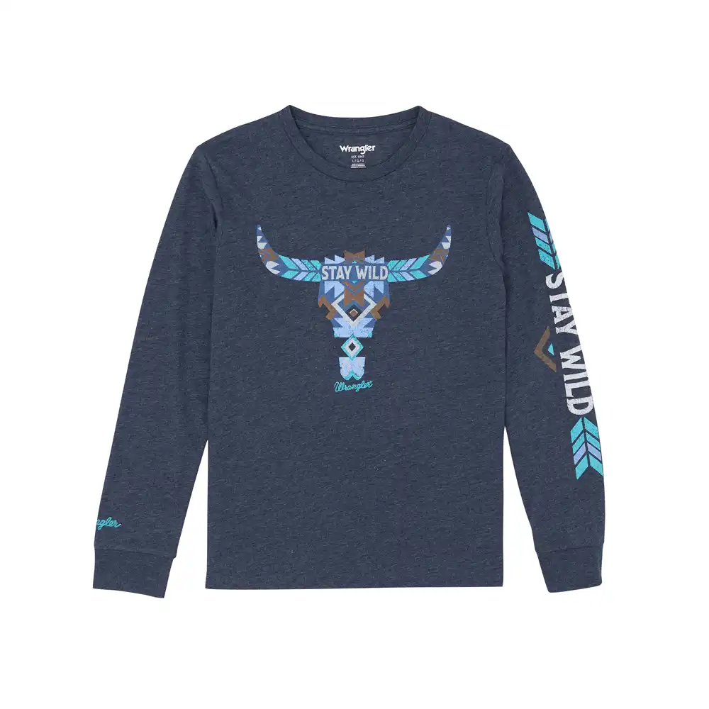 wrangler boys long sleeve tee shirt in dark sapphire