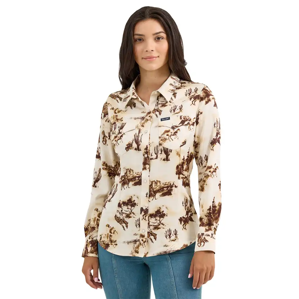 wrangler women's long sleeve shirt horse print