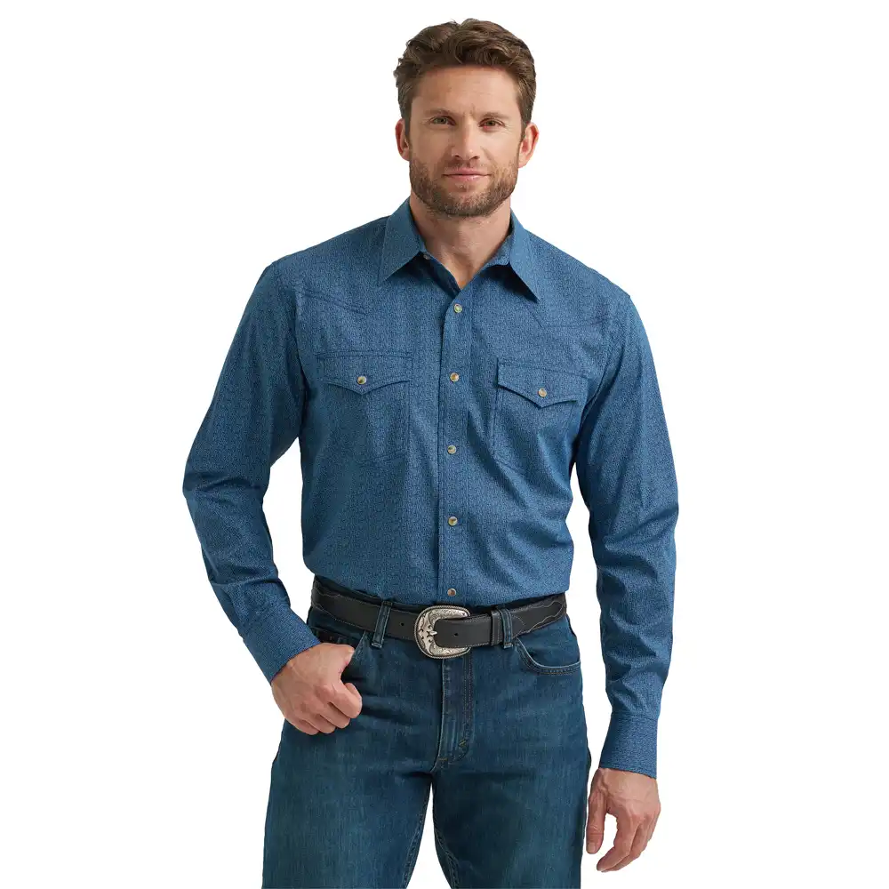 wrangler men's long sleeve shirt blue