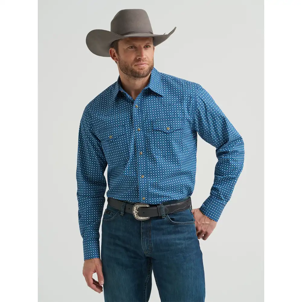 wrangler men's long sleeve shirt blue