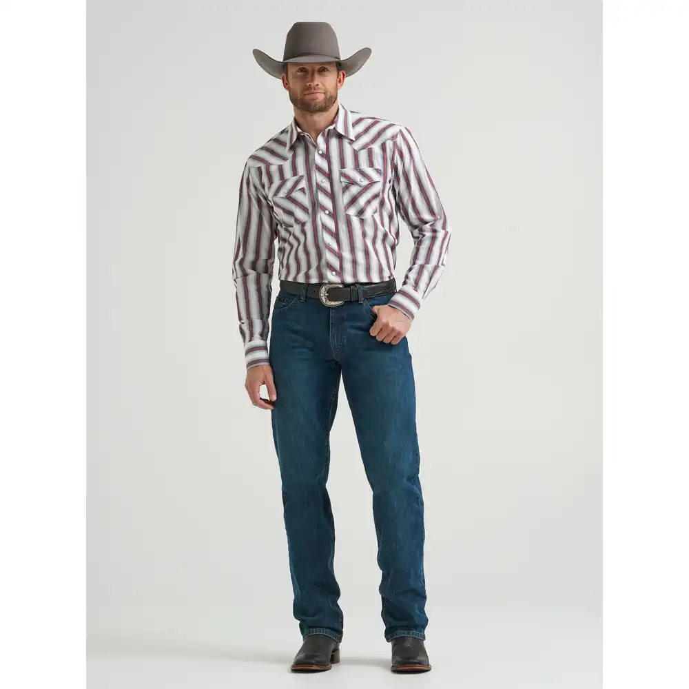 wrangler men's long sleeve shirt red