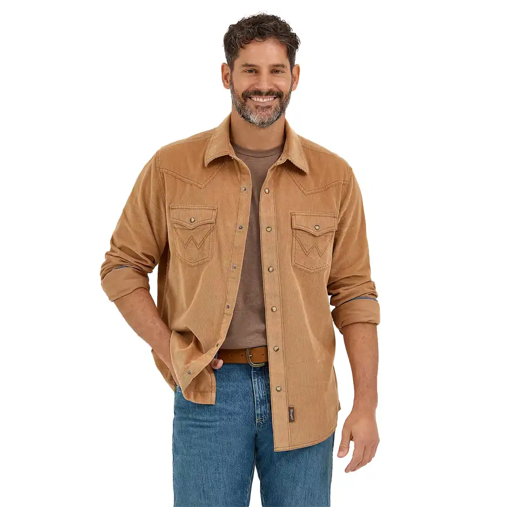 wrangler men's long sleeve shirt corduroy
