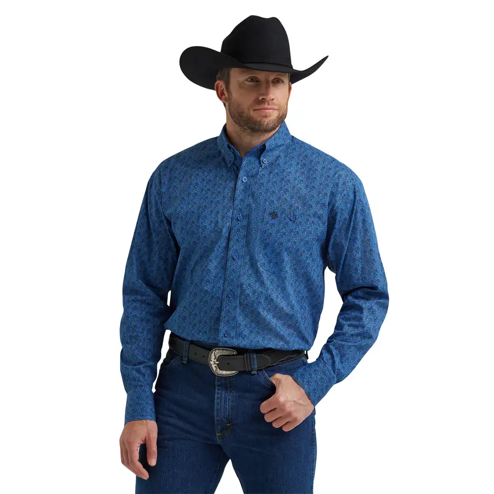 wrangler x george strait men's long sleeve shirt blue