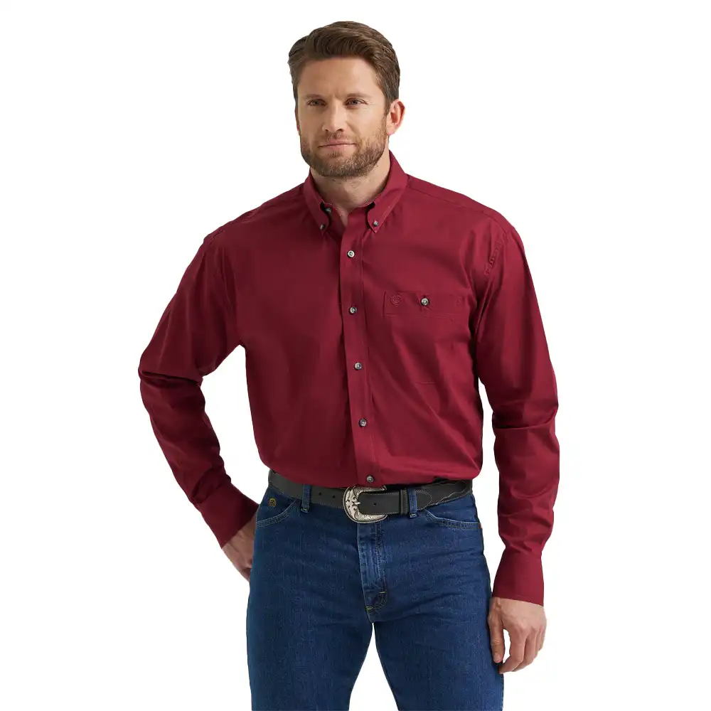wrangler x george strait men's long sleeve shirt wine