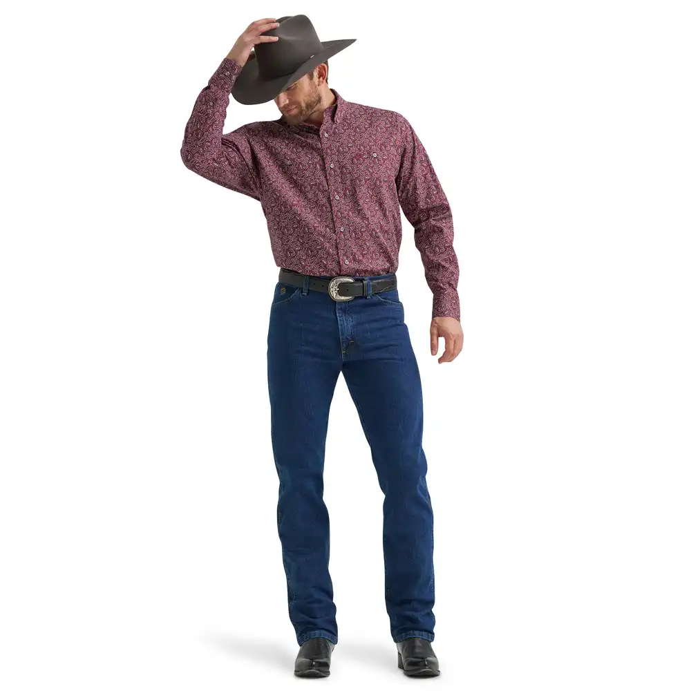 wrangler x george strait men's long sleeve shirt wine paisley