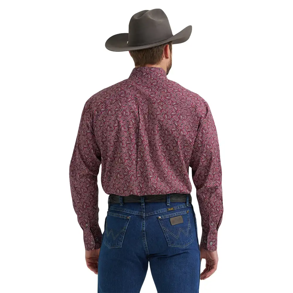 wrangler x george strait men's long sleeve shirt wine paisley