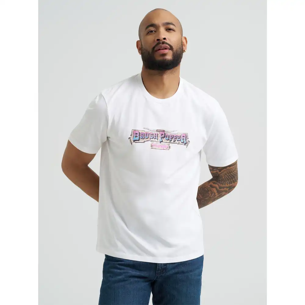 wrangler men's graphic tee shirt white brushpopper
