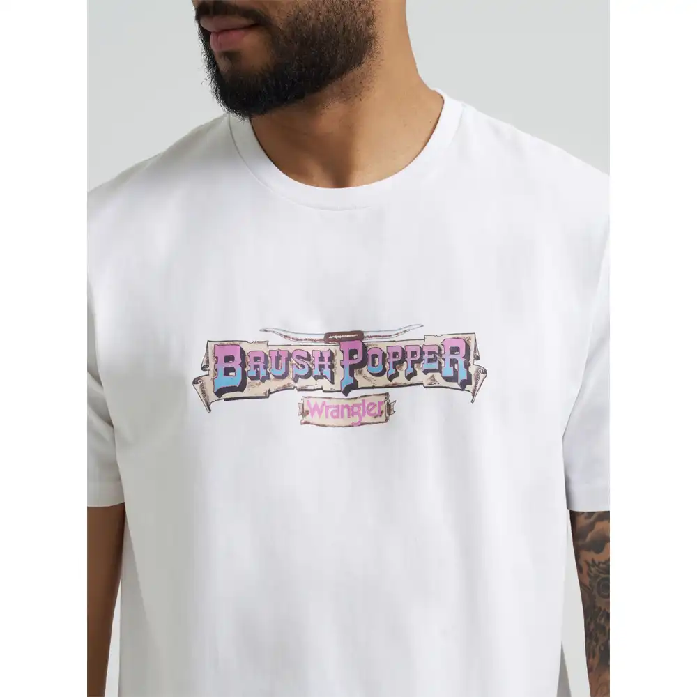 wrangler men's graphic tee shirt white brushpopper