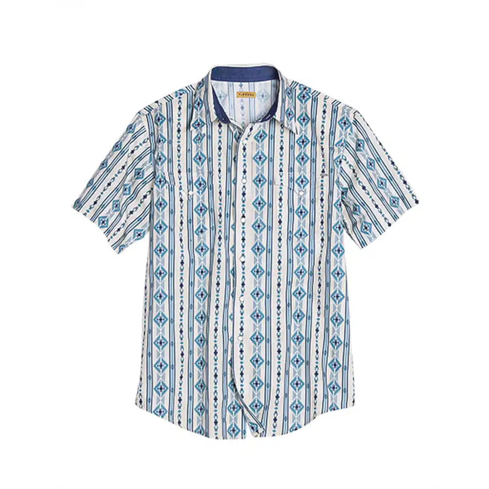 roper men's short sleeve shirt in printed blue