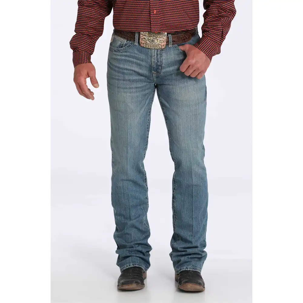 cinch men's slim bootcut jeans mid wash