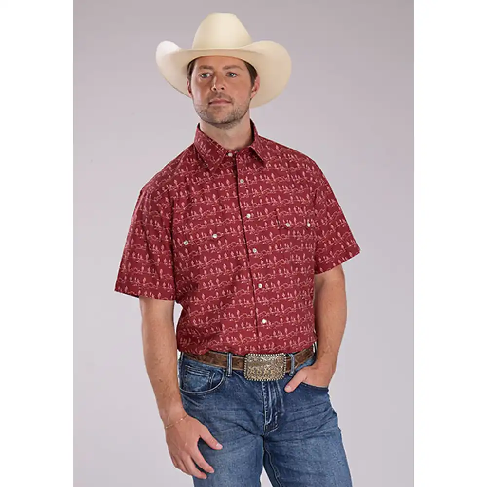 roper men's short sleeve shirt red