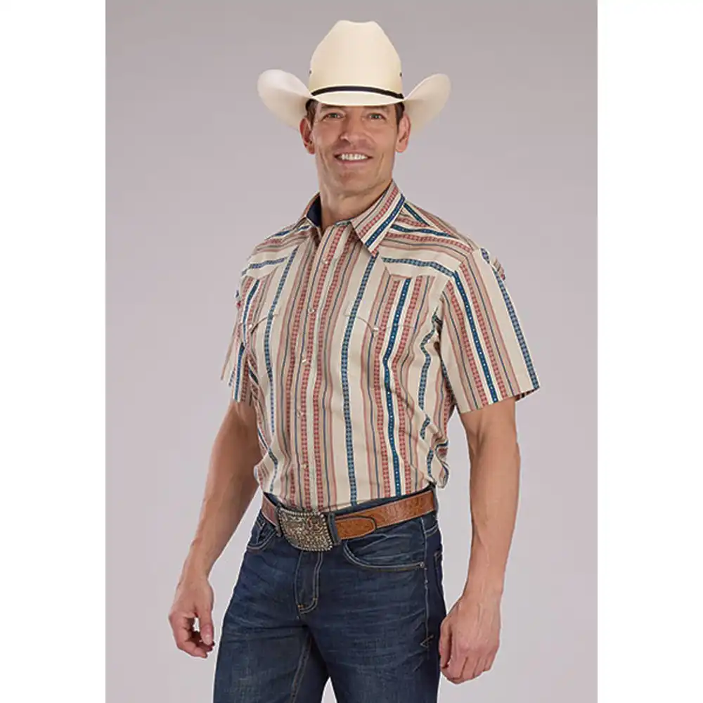 roper men's long sleeve shirt tan stripe
