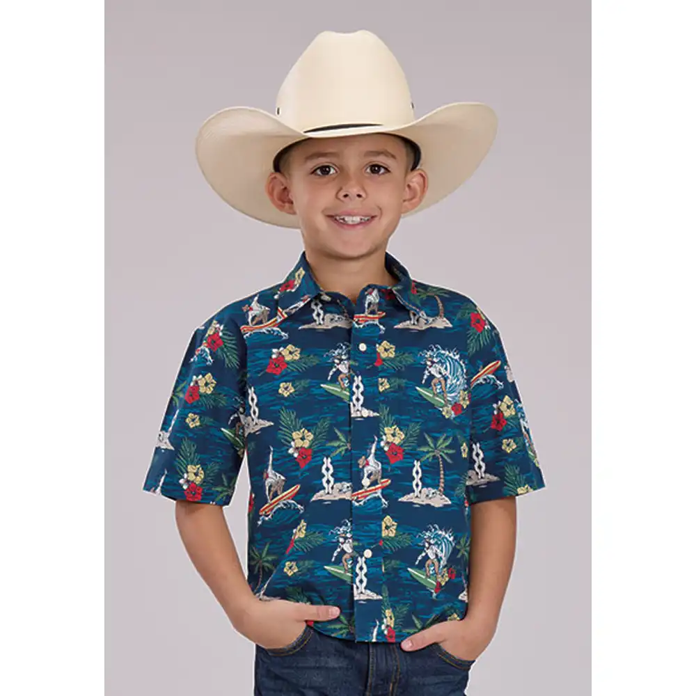 roper boy's short sleeve shirt surf cowboy
