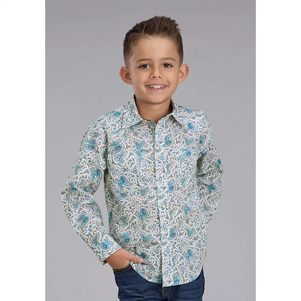 roper boy's long sleeve shirt in blue