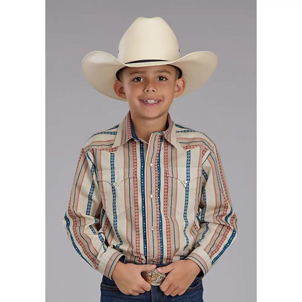 roper boy's long sleeve shirt tan stripe