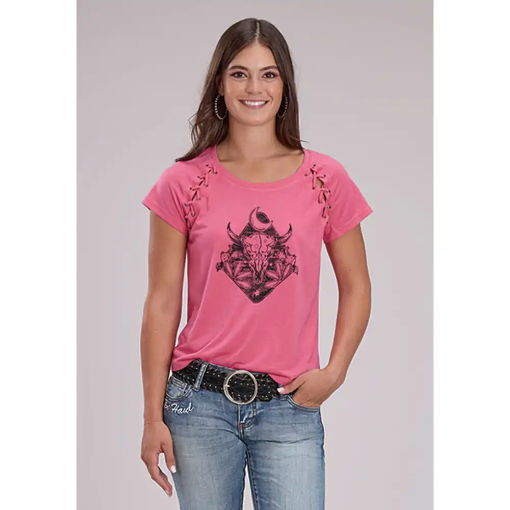 roper women's lace tee pink
